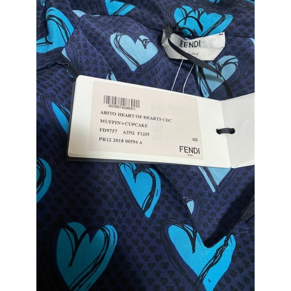 FENDI Navy Blue Heart Print Silk Cotton Cold Shoulder Shirt Dress 4 US 40IT - Picture 10 of 10
